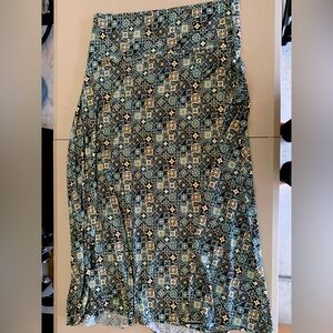 LuLaRoe A-line maxi skirt, 3xl, multi pattern, blues/black/white 40” long.